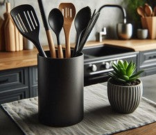 Soporte para utensilios redondo | Organizador de cocina moderno | Almacenamiento mínimo en encimera |