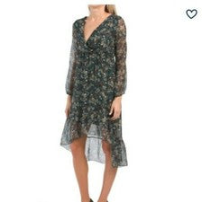 NUEVO CON ETIQUETAS ELENA BALDI VESTIDO MIDI FLORAL IMPERIO CUELLO EN V, vestido floral para mujer PEQUEÑO
