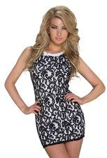 Minivestido de encaje mujer/dama "GD" QUCAT-20368-1-SPLE-SCH-negro/belicidad-M/L