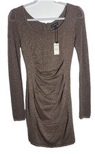 Vestido Express Bronce Brillante Tejido Manga Larga Para Mujer Talla XS NUEVO CON ETIQUETAS