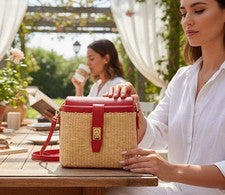 Bolso de mano para mujer de cuero italiano de diseñador - Cartera de lujo roja Elena