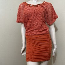 Túnica de vestir para mujer naranja poliéster informal elástico en capas red talla S