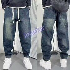 Moda Para hombres Pantalones de mezclilla sueltos harén Cordón Sueltos Jeans Informales Retro Pantalones
