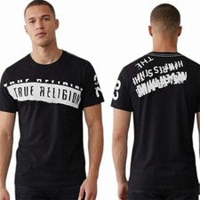 $69 TRUE RELIGION Camiseta Negra STENCEL Manga Corta Gráfica Nueva Con Etiquetas