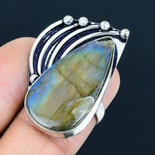 Anillo de joyería de plata esterlina 925 hecho a mano con piedras preciosas...