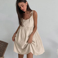 Vestido Algodón Lino Tirantes Primavera y Verano Para Mujer Estilo Playa Falso Informal L