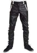 Pantalones de cuero para hombre Pantalones de mezclilla reales Estilo motociclista Hombres Pantalones ajustados Negros
