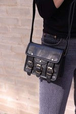 Bolso Bandolera Personalizado Para Mujer Mini Estilo Vintage Cuero Genuino Negro