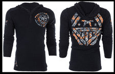 AMERICAN FIGHTER Negro AVERETT Manga Larga Henley Térmica Sudadera con Capucha Camiseta Nueva con Etiquetas