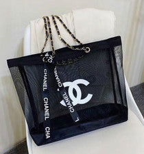 NUEVO CHANEL NEGRO MALLA PLAYA BOLSO MAQUILLAJE BOLSO VIAJE BOLSO BELLEZA GWP