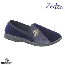 Zapatillas de casa Zedzzz Aaron MS480C para hombre sin cordones azul marino y gris alfombra de terciopelo