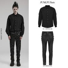 Punk Rave Para Hombre Gótico Negro Pantalones Cuero PU Ajustados Pantalones Otoño/Invierno