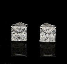 Aretes de oro blanco de 14 quilates con corte princesa VVS1/D creados en laboratorio de 1 quilate 6 mm