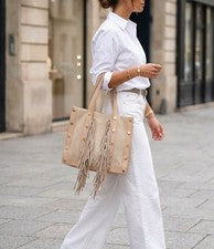 Bolsa De Mujer Apricot Con Flecos, Doble Asa Y Bandolera PF239 Moda 2026