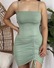 Sexy Mini Vestido Para Mujer Moda Boutique Verde Salvia Cami Acanalado Club/Fiesta