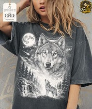 Camiseta cómoda estilo gráfico Wolf vintage