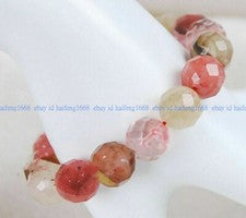 6-14mm Facettiert Wassermelone Turmalin Runde Edelstein Stretch Armband 19cm