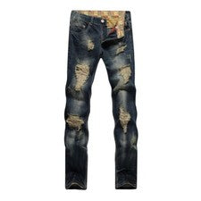 Pantalones de mezclilla desgastados estilo callejero informales calce regular rasgados para hombre