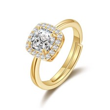 Anillo ajustable enchapado en oro de 18k con halo cuadrado creado con cristales Zircondia®