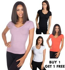 Camiseta para mujer Hering ajustada con cuello en V estilo 02RG