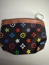 Bolso para monedas negro con cremallera floral multicolor diseñado de lujo