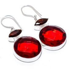 Granate piedras preciosas hecho a mano 925 plata esterlina joyería pendiente ...