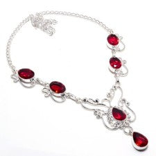Collar Joyería Plata de Ley 925 Hecho a Mano Piedras Preciosas Granate Rojo Talla 18"