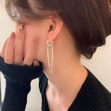 Pendientes Cadena Larga Plata Real 925, Mujer Criollos con Cadena Colgante Pendientes