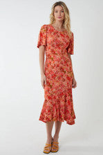 Vestido midi de verano jersey elástico atado abstracto vibrante informal para mujer