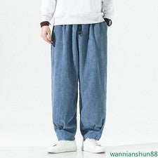 Pantalones de pana de pierna ancha con cordón cintura holgados informales para hombre ropa de calle