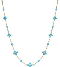 Collar Colgante Flor Turquesa Sobre La Bella Durmiente Oro Amarillo 14K Langosta 18"