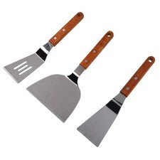 Espátula de Cocina Juego de 3 Piezas Acero Inoxidable con Mangos de Madera 24 7 cm