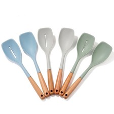 Juego de cucharas de silicona 31 cm mango de madera 2 piezas colador y cuchara sopera para cocinar