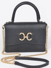 Bonito bolso bandolera de cuero vegano negro con asa superior cadena dorada