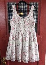 Mini Vestido Para Mujer Planet Heart Blanco Rosa Estampado Floral Sin Mangas Talla L NUEVO