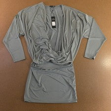 Moda Nova Mujer Pequeño Gris Pizarra Elastizado Odette Manga Larga Mini Vestido Nuevo con Etiquetas
