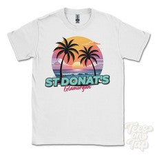 CAMISETA ST DONAT'S GLAMORGAN - Retro Estilo Miami Divertida Parodia de Verano Reino Unido