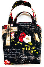 Mini bolso de mano/bolso de regalo forrado de tela hecho a mano negro floral increíble estampado de gracia