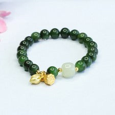 Pulsera de jade hetiano natural para mujer 7 mm pulsera de loto jaspe con cuentas verdes