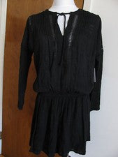 Free People Mujer Negro Mangas 3/4 Forrado Rayón Suéter Vestido Pequeño