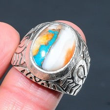 Anillo ostra espinosa piedras preciosas hecho a mano joyería de plata de ley 925 talla 10