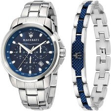 Set Orologio Maserati Successo + Bracciale R8851121016 Acciaio Cronografo Blu