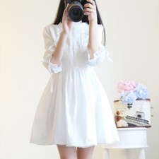 Mujeres Moda Coreana Mangas Cortas Vestido Informal Dulce Encaje Volantes Vestidos Fiesta