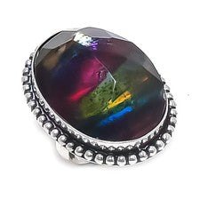 Anillo de joyería de plata de ley 925 hecho a mano con piedras preciosas de ammolita talla 7 t734