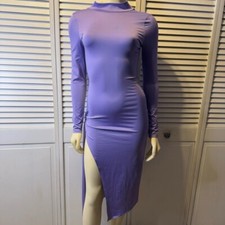 Vestido midi Nova de moda para mujer con mangas largas | Cuello falso, talla S, púrpura