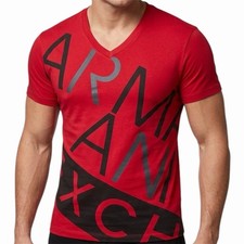 ARMANI EXCHANGE Rojo Negro SESGO Manga Corta Calce Ajustado Diseñador Cuello en V Camiseta Nueva con Etiquetas