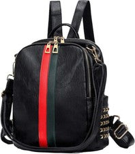 Mochila Cartera Estilo Italiano Unisex Cuero Bolso de Hombro Verde Rojo Rayas Nuevo