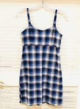 Vestido para mujer Hollister a cuadros lápiz talla pequeña azul elástico cremallera