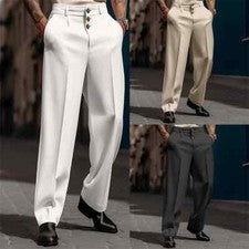 Moda Hombres Informal Traje Pantalones Múltiples Botones Cintura Media Sueltos Pantalones Rectos