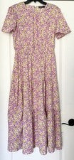 Maxi Vestido de Moda Para Mujer L Púrpura Amarillo Floral Cuello Redondo Nuevo con Etiquetas
